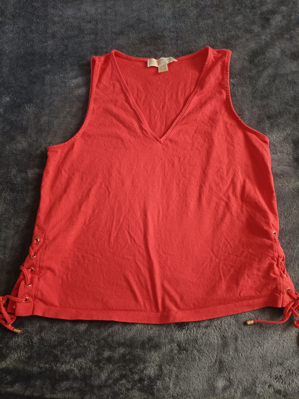 Michael Kors Coral V-Neck Tank with Side Lace-Up Detail